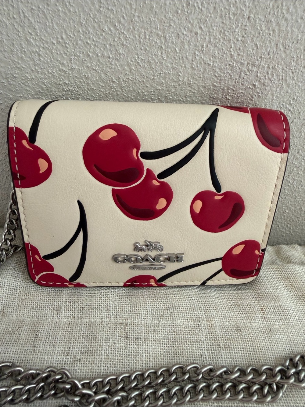 Coach Mini Wallet Chain Cherry Print Crossbody NWT - Picture 4 of 9